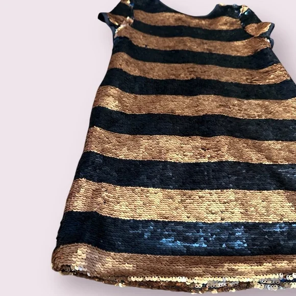Girls Peyton & Parker Gold and Navy Blue Striped Sequin Dress Size 6 - Picture 2 of 8